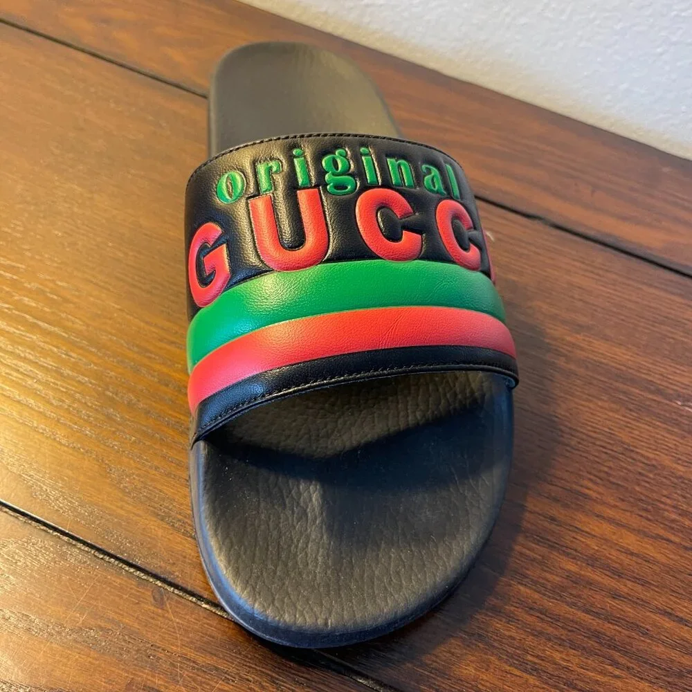 Gucci Mens 632183 Black Rubber 'Original Gucci' Slides Sandals, Sz. Gucci 10‎